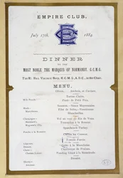 Menu do Empire Club, 17 de março de 1884