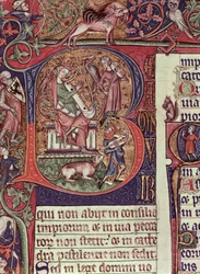 MMS 9961-2 Historiated Inicial B do Saltério de Peterborough representando o Rei David tocando harpa, Inglês, (c.1310-20)