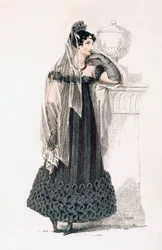 Vestido de luto, gravura de moda de Ackermanns Repository of Arts