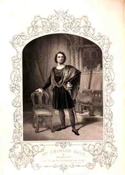 Sr. Charles Kean como Hamlet, Acto III Cena 2, na peça de William Shakespeare (1564-1616) de um daguerreótipo de Paine of Islington (gravura)