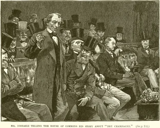 Sr. Disraeli dizendo à Câmara dos Comuns sua história sobre o champanhe seco