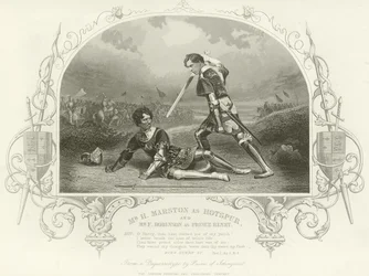 Sr. H Marston como Hotspur e Sr. F Robinson como o príncipe Henry, rei Henrique IV, parte I