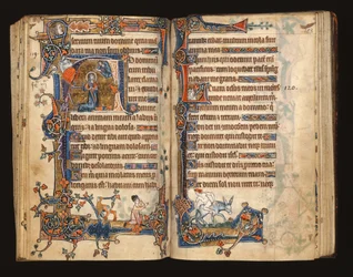 Ms 1-2005, ff.182v-183r: David orando, historiated inicial do Saltério de Macclesfield, Uso de Sarum, East Anglia, c.1330