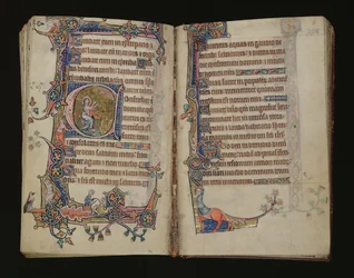 Ms 1-2005, ff.207v-208r: Isaías orando, historiated inicial do Saltério de Macclesfield, Uso de Sarum, East Anglia, c.1330