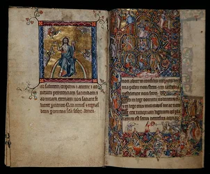 Sra. 1-2005, ff.8v-9r: Cristo no Julgamento e a Árvore de Jessé, do Saltério Macclesfield, Uso de Sarum, East Anglia, c.1330 (vellum)
