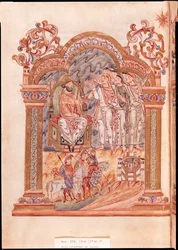 Ms 274 (Y-6) fol.36v Os Magos Visitando o Rei Herodes, do Missal de Robert de Jumieges, c.1016