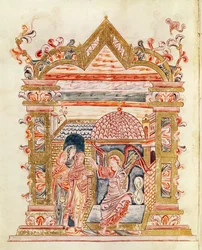 Ms 274 (Y-6) fol.72v As Mulheres Santas no Túmulo, do Missal de Robert de Jumieges, c.1016
