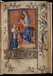 Sra. 48, f.86r: O proprietário do manuscrito orando à Virgem e ao Menino, da Hora de Carew-Poyntz, Uso de Sarum, c.1390-1400 (vellum)
