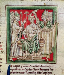 Ms 6712 (A.6.89) fol.141r Richard 1 (1157-1199), em miniatura das flores da história por Matthew Paris, 1250-1252