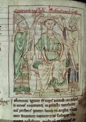 Ms 6712 (A.6.89) fol.144v D. João (1167-1216), em miniatura das flores da história por Matthew Paris, 1250-1252