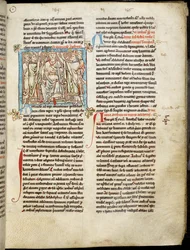 Ms 6712 (A.6.89) fol.53 rei Arthur, em miniatura das flores da história por Matthew Paris, c.1250-52
