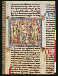 Ms 6712 (A.6.89) fol.53 rei Arthur, em miniatura das flores da história por Matthew Paris, c.1250-52