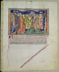 Sra. LA 139-Lisboa fol.35 As pessoas que adoram a besta e o dragão, do Apocalipse Gulbenkian, c.1265-70