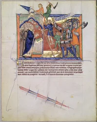 Sra LA 139-Lisboa fol.66 O Divino Guerreiro liderando um exército contra os que atacam os fiéis, do Apocalipse Gulbenkian, c.1265-70