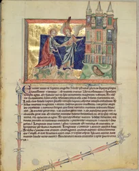 Desconhecida LA 139-Lisboa fol.74 Anjo mostrando a Nova Jerusalém a São João Evangelista, do Apocalipse de Gubenkian, c.1265-70