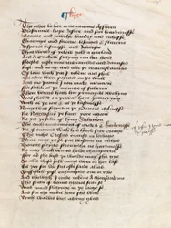 Ms. New Coll 314, f19r, Os Contos de Canterbury por Geoffrey Chaucer (caneta e tinta sobre velino)