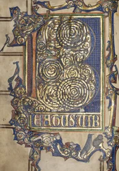 Ms. New Coll 358, frontispício, Saltério, St. Alban (caneta e tinta e ouro sobre velino)