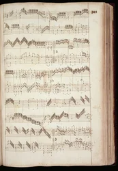 Mu Ms 168, p.301: Página do Fitzwilliam Virginal, e antologia de 16 e início do século 17 teclado musical (tinta no papel)
