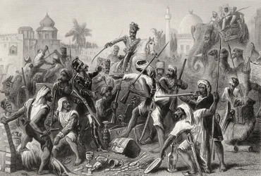 Sepulcros Mutinous dividindo despojos, de "A História do Motim Indiano", publicado em 1858