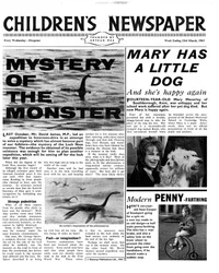 Mistério do Monstro, primeira página do &39;The Children&39;s Newspaper&39;, março de 1963 (papel de jornal)