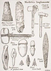 Utensílios neolíticos, ilustração de «The Outline of History», de H. G. Wells, volume I, publicado em 1920