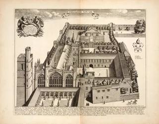 New College, placa 19 de Oxonia Illustrata de David Loggon, Oxford 1675