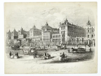 Novo St. Thomass Hospital, inaugurado por Sua Majestade a Rainha 1871, pub. JT Wood