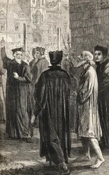 Nicholas Ridley a caminho de sua execução, c.1865 (gravura em madeira)