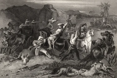 Night Sortie e ataque a vagões de bagagem, de "A História do Motim Indiano", publicado em 1858