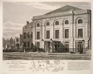 Nordeste, vista, de, a, surrey, teatro, formerly, a, real, circo, perto, a, obelisco, grande, surrey, rua, 1814