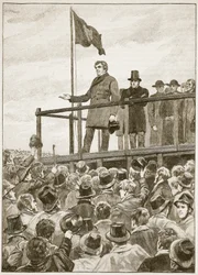 OConnell na reunião em Trim, 1843, ilustração da história ilustrada de Cassells da Inglaterra (foto sépia)