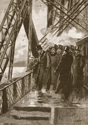 Abertura da Ponte Forth pelo Príncipe de Gales, 4 de março de 1890, ilustração da História Ilustrada de Cassells da Inglaterra (foto sépia)