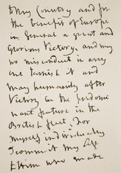 Página de uma carta escrita por Nelson pouco antes da Batalha de Trafalgar, segunda-feira 21 de outubro de 1805 (foto sépia)