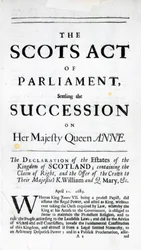 Panfleto anunciando &39;A Lei Escocesa do Parlamento, estabelecendo a Sucessão em Sua Majestade a Rainha Ana&39; 11 de abril de 1689