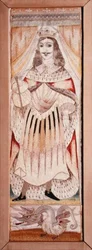 Painel bordado com retrato de Charles II (1630-85) c.1660 (seda sobre cetim)