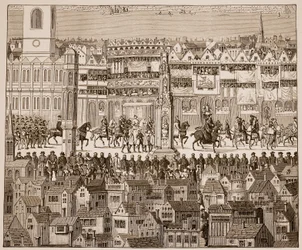 Parte da procissão da coroação de Eduardo VI, 1547, segundo uma aguarela do século XVI