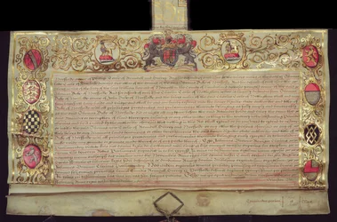 Patente para a restauração do ducado de Norfolk, por Charles II, 1660 (tinta e folha de ouro sobre velino)