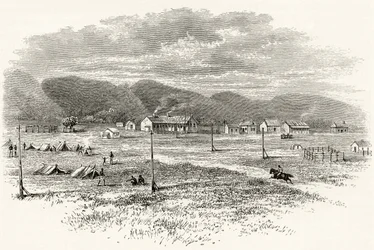 Estação Telegráfica de Peake Overland, Austrália do Sul, c.1880, de &39;Australian Pictures&39;, de Howard Willoughby, publicado pela Religious Tract Society, Londres, 1886