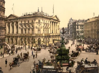 Piccadilly Circus, Londres (foto colorida à mão)