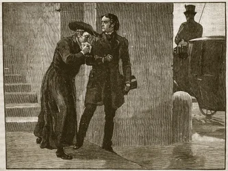 Pio IX sair do Vaticano disfarçado, 1848, ilustração da História ilustrada de Cassells da Inglaterra (foto sépia)