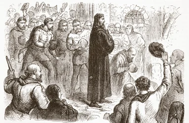 Demonstração popular no palácio de Lambeth em favor de Wicliffe, ilustração da história do protestantismo por James Aitken Wylie (1808-1890), bar. 1878