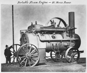 Motor a vapor portátil, do álbum Improved steam engines, Threshing machines e outras especialidades, c.1890 (albumen print)