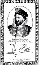 Retrato e assinatura de Sir Christopher Hatton (1540-91)