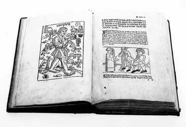 Retrato de Esopo, de uma tradução ilustrada de Fábulas de Esopo, de William Caxton (c.1422-91) 1434