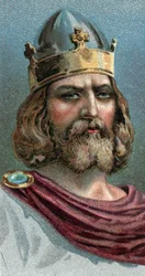 Retrato de Alfredo o Grande (Alfredo o Grande, 849-899), Rei de Wessex, 800s D.C. - Da série "Líderes dos Homens" - Cromolitografia - Escola Inglesa, século XX -