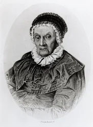 Retrato de Caroline Herschel (1750-1848) aos 92 anos, gravado por Joseph Brown