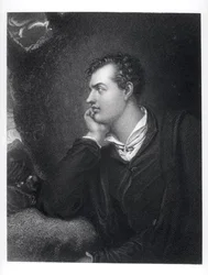 Retrato de George Gordon, 6º Lord Byron de Rochdale (1788-1824) (gravura) (foto a p/b)