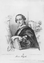 Retrato de Horace Walpole (1717-97) Conde de Orford, gravado por G. Madeley, 1754 (gravura) (foto bw)