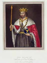 Retrato do Rei Edward II (1284-1327) Fundador do Oriel College, após uma pintura na Bodleian Library (gravura colorida)