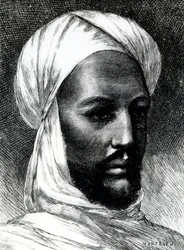 Retrato de Muhammad Ahmad (1844-1885), conhecido como Mádi, líder dos dervixes na guerra contra os britânicos em 1884, guerras coloniais, Sudão
